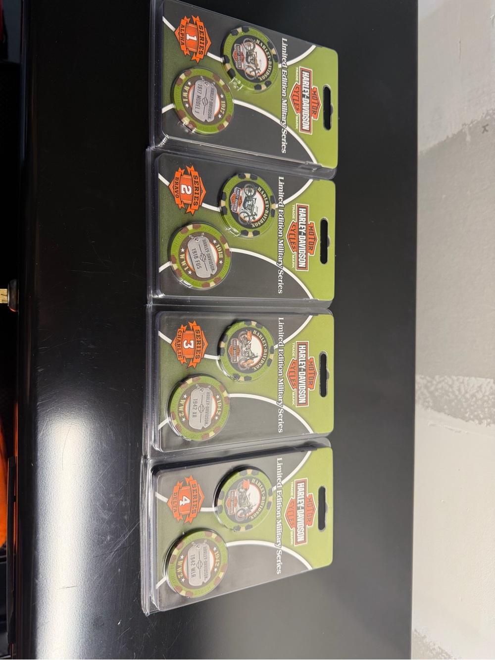 Harley-Davidson Green and Orange Poker Chip Keychain Set - 4 Pack